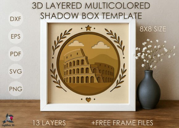 3D Colosseum Shadow Box SVG: A Bold Visual Asset for Creative Projects