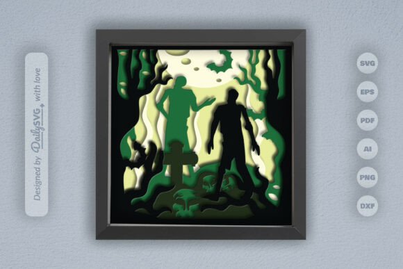 3D Halloween Zombie Scene SVG for Shadow Box Marketing