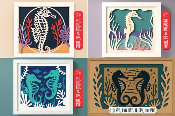 3D Seahorse Shadow Box SVG: A Creative Design Asset for Ocean-Inspired Projects