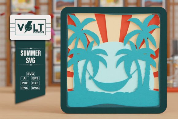 3D SVG Beach Design for Embroidery Projects