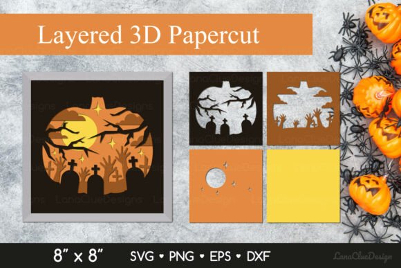3D SVG Halloween Scene with Pumpkin Shape for Crafting