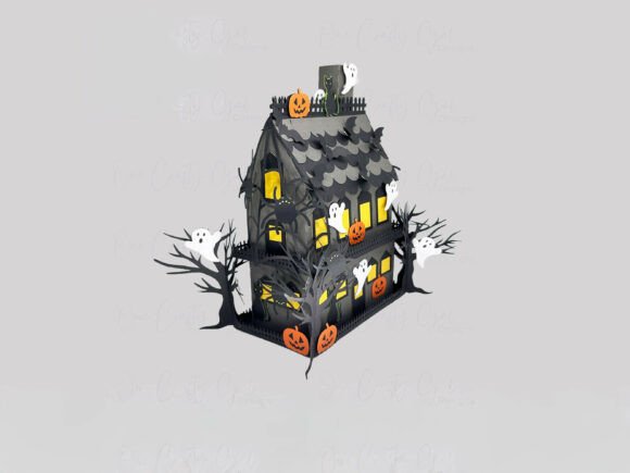 3D SVG Haunted House Paper Craft for Halloween Décor and Merch