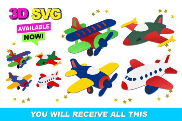 Airplanes Elements 3D SVG: A Versatile Graphic Design Asset for Crafts and Creatives
