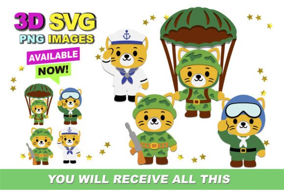 Army Cats 3D SVG and Clipart: A Versatile Graphic Design Asset for Creative Publishers