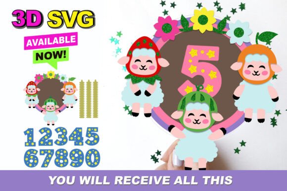 Baby Sheep Cake Topper 3D SVG for Birthday Content Design