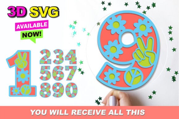 Boho Hippie Groovy Numbers 3D SVG for Creative Branding