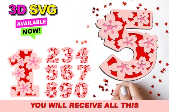 Cherry Blossom Flowers Numbers 3D SVG: A Design Asset for Local Branding