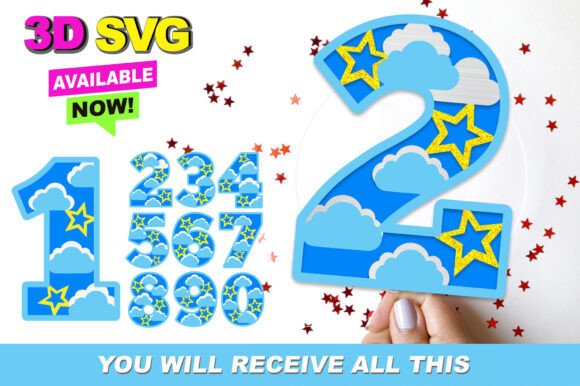 Cloud and Stars Numbers 3D SVG Review for Real Projects
