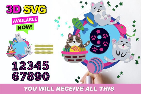 Cute Cat Cake Topper 3D SVG: A Playful Graphic for Creative Projects