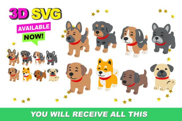 Cute Dogs Elements 3D SVG: A Versatile Graphic Design Asset for Crafters