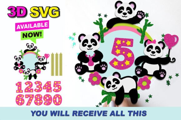 Cute Panda Cake Topper 3D SVG for Laser Cutting Projects