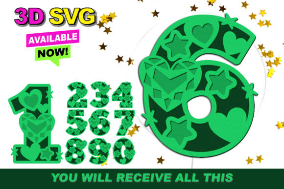Emerald Heart Gem Numbers 3D SVG: A Design Asset for Creative Projects