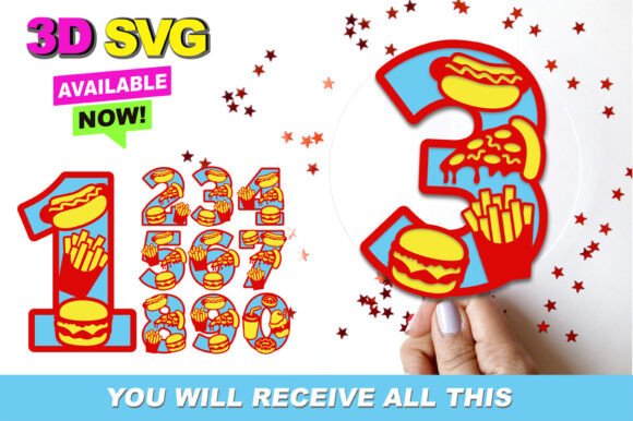 Fast Food Numbers 3D SVG for Embroidery Projects