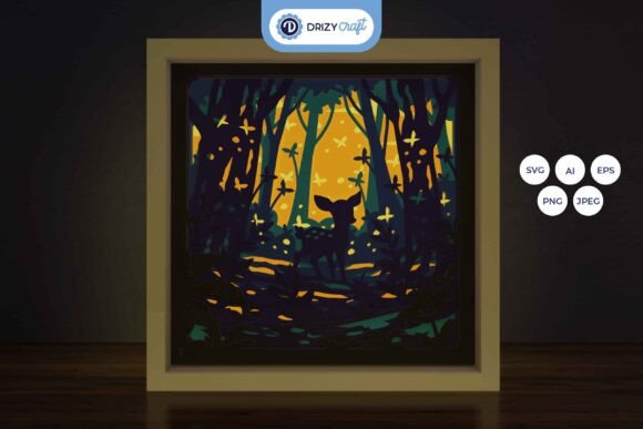 Fawn on Spring Forest 3D SVG Shadow Box for Content Design