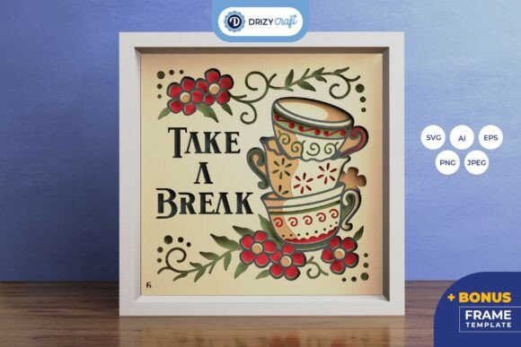 Floral Stack of Tea Cup 3D Shadow Box for Crafters