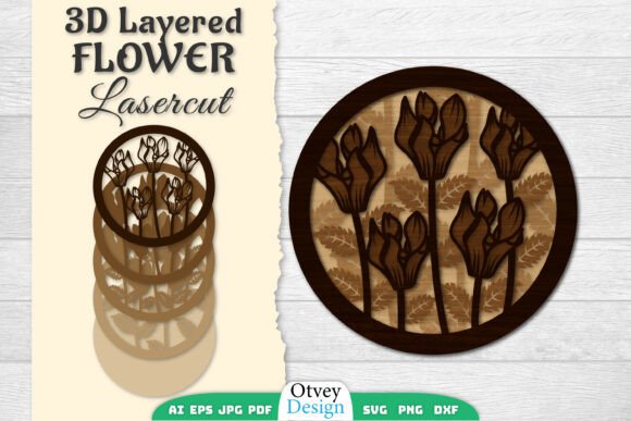 Flower 3D Layered Lasercut for Crafts and Graphics Projects