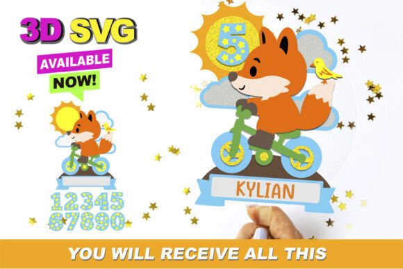 Fox on Bike Cake Topper 3D SVG: A Graphic Design Asset for Crafts