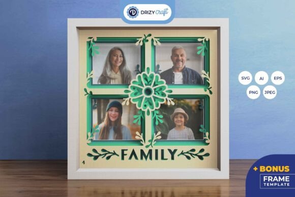 Heart Shaped Family Sign 3D SVG for Shadow Box Branding