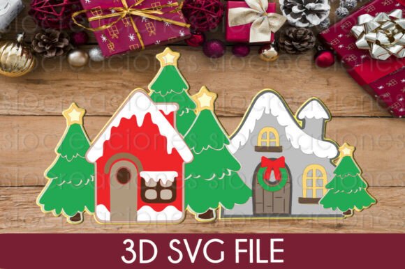 Layered Christmas Village 3D SVG for Festive Branding