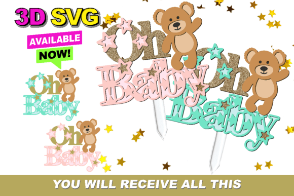 Oh Baby Teddy Bear Topper 3D SVG: A Versatile Design Asset for Branding