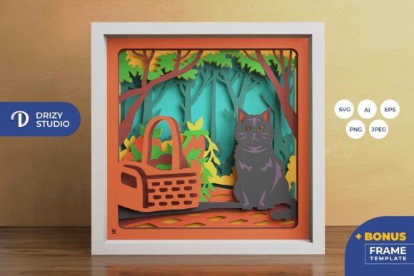 Picnic Cat 3D Layered Paper Cut: A Versatile SVG for Shadow Box Branding