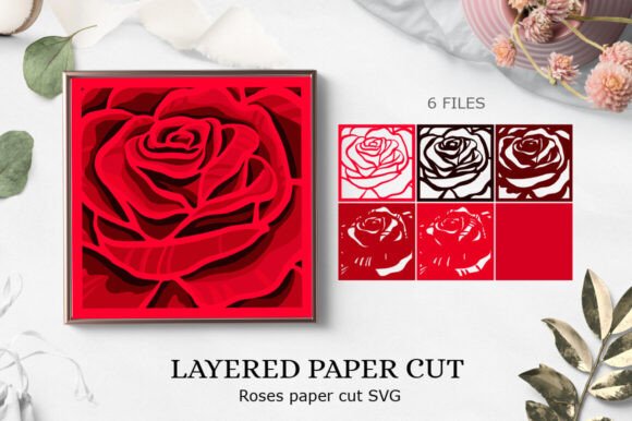 Red Rose SVG Light Box Design for Paper Flowers