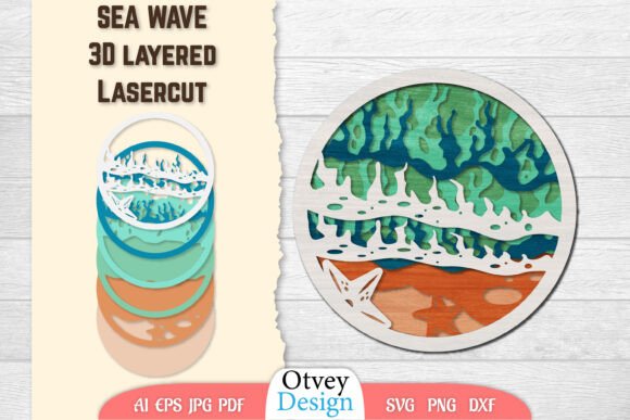 Sea Wave 3D Layered Lasercut for Wall Decor and Branding