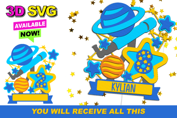 Stars Gazer Cake Topper 3D SVG for Crafts and Graphics
