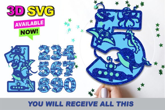 Under the Sea Numbers 3D SVG for Branding & Packaging